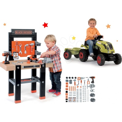 Smoby Set pracovná dielňa Black & Decker s vŕtačkou a traktor Claas GM s prívesom