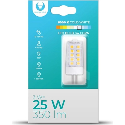 Forever Light LED žiarovka G4 Corn 3W 12V 6000K 350lm