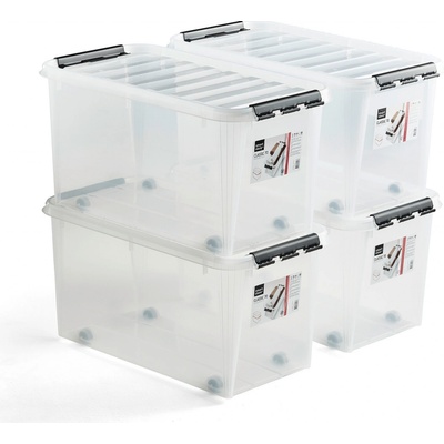 AJ Produkty Plastový box s víkem, 70 litrů, 720 x 400 x 380 cm, průhledný, bal. 4 ks