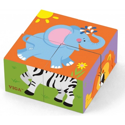Viga puzzle kocky divoké zvieratá 4 ks