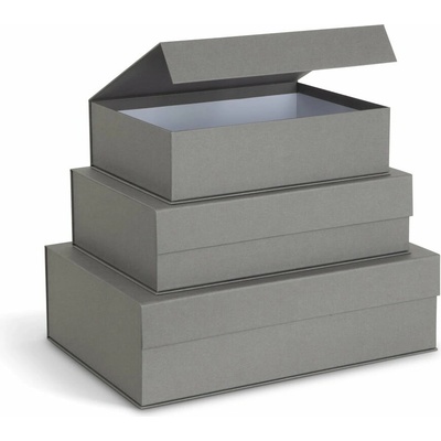 Bigso Sivé kartónové úložné boxy v súprave 3 ks s vekom dekoratívne 42,5 x 29,5 x 13 cm