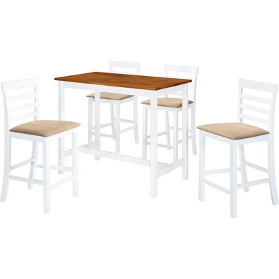 vidaXL Комплект бар маса и столове, 5 части, дървен масив, кафяв и бял (275234)