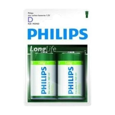 Philips Longlife батерия R20 (D), 2бр (R20L2B/10)