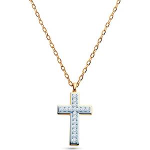 SAVICKI Златно колие с кръст 585, бели диаманти 0.06К, 42 см