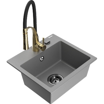 Mexen Milo кухненска мивка от гранит с 1 отделение и кухненски смесител Aster, сив - 6505-71-73450-57-B (6505-71-73450-57-B)