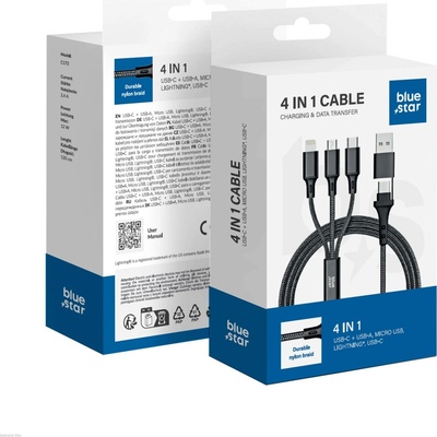 Blue Star C172 4v1 typu C USB A na Micro USB Lightning typ C 2,4A 12W Cafule 1,2m černý