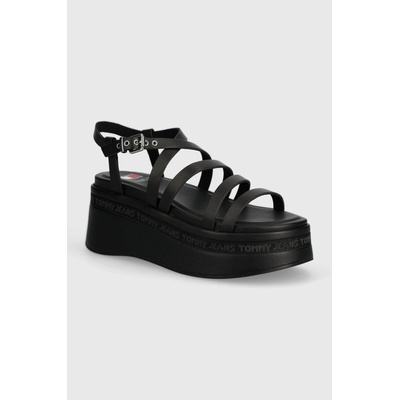 Tommy Jeans Кожени сандали Tommy Jeans TJW STRAPPY WEDGE SANDAL в черно EN0EN02516 (EN0EN02516)