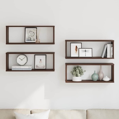 vidaXL Стенни рафтове, 4 бр, Кафяв дъб, 60x15x23 см, инженерно дърво (815931)