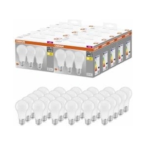 OSRAM BASE CLASSIC A 60 FR LED lamp with E27 base, bulb shape, pack of 3, 8.5W, 806lm, 2700K, warm white light, lower heat generation, very low energy consumption, long service life, 30-pack - 4099854046803