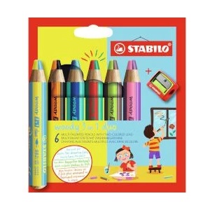 STABILO Моливи Woody Duo Color 6цвята + острилка