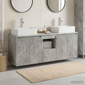 vidaXL Комплект шкафове за баня 3 бр. Бетонно сиво 129 x 41 x 79, 5 см (3405650)