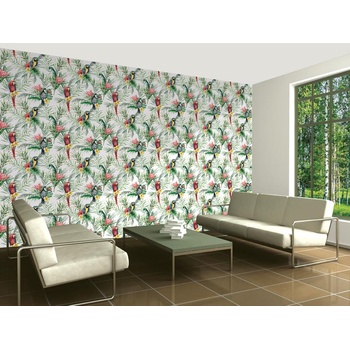 DIMEX ART s. r. o Луксозна флизелинова тапета пъстри папагали с листа