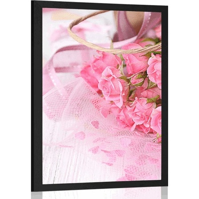Plakát romantická růžová kytice růží - 20x30 white