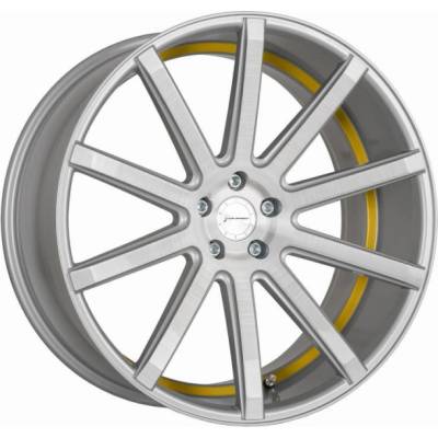 Corspeed Deville 10,5x21 5x112 ET40 silver brushed surface trim yellow