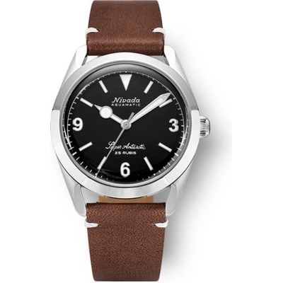 Nivada Grenchen Super Antarctic 3.6.9 Black Brown Leather White Stitching