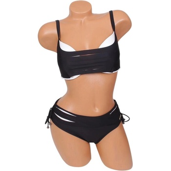 Дамски бански в черно и бяло с рязани елементи