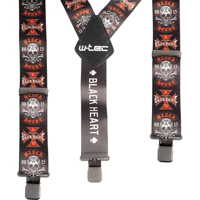 W-Tec Black Heart Suspenders Cross Skull