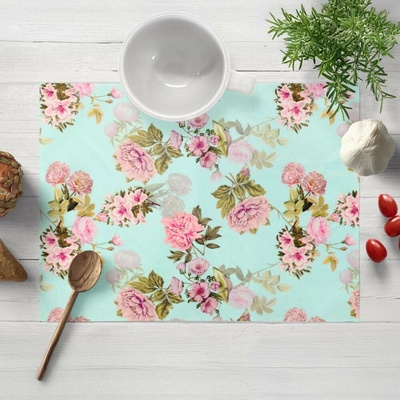Biante Sametové prostírání Tamara TMR-038 Růžová zahrada na světle modrém 35x45cm