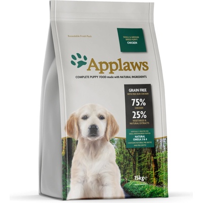 Applaws 2x15кг Puppy Small & Medium Breed Applaws, суха храна за кучета - c пилешко
