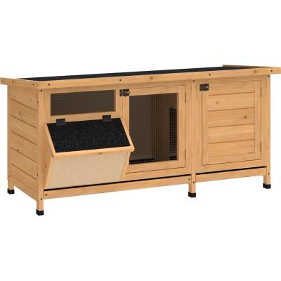 PawHut dřevěná králíkárna 112 x 50 x 54 cm 2 dveře kovová síťovina přírodní černá