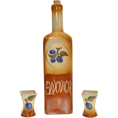 Keramická fľaša Slivovica + 2 ks štamperlíkov