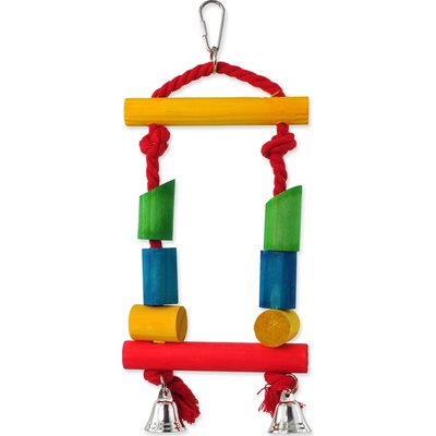 BIRD JEWEL Houpačka dřevěná s lanem barevná 25 cm