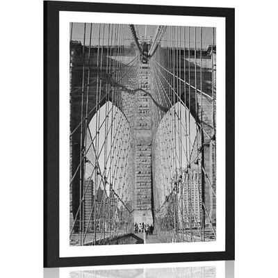 Plakát s paspartou most Manhattan v New Yorku černobílém provedení - 40x60 black