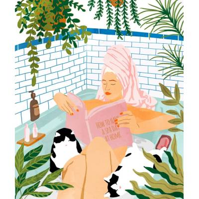 Plagát, Obraz - Spa Day With Cats, Uma Gokhale, 33.9 × 40 cm