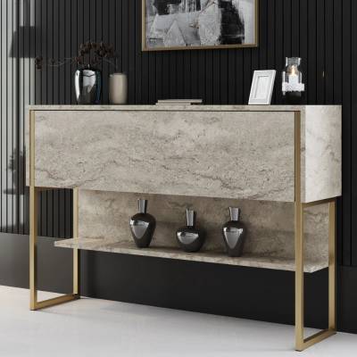 TopMebel Буфет от меламин Luxe в цвят травертин - злато 120x30x80см
