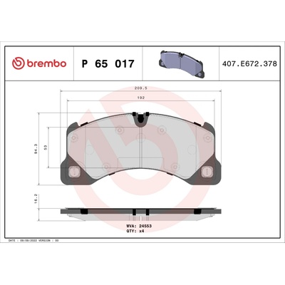 Sada brzdových platničiek, vždy 4 kusy v sade BREMBO P 65 017 (P65017)