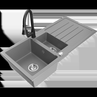 Andres гранитна мивка с 1, 5 камери и отцедник и кухненски смесител Elia, сив - 6515-71-670101-70 (6515-71-670101-70)