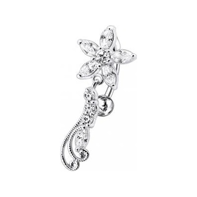 Šperky4U stříbrný piercing do pupíku kytička BP01194-C