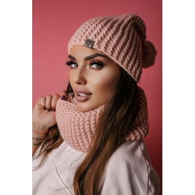 Fashionweek dámský zimní set čepice + šála komin NB1027 světle růžová