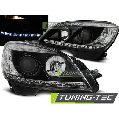 PŘEDNÍ SVĚTLOMETY MERCEDES W204, CLASSE C, 2007-2011, LED DAYLIGHT H7, ČERNÉ BLACK