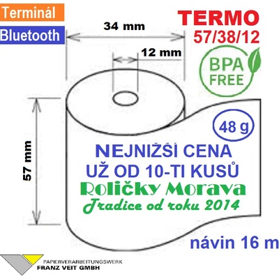 Termo kotouček 57/38/12 BPA 17m (57mm x 17m) Množství: 160 ks kotoučků v kartonu