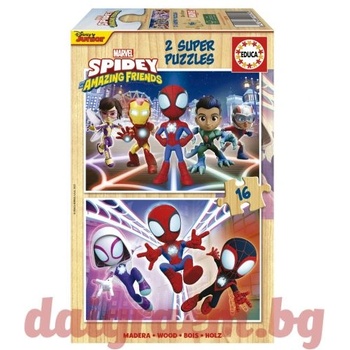 Image 1 of Educa Дървен пъзел educa 19579 - 2 х 16 части - Спайди и неговите невероятни приятели (edu19579)