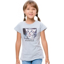 Winkiki kids Wear dívčí tričko Kitty šedý melanž