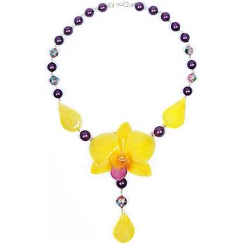 Dannyra Колие с естествена орхидея, перли Майорка, мъниста клоазоне Sunny Orchid Dannyra Jewels