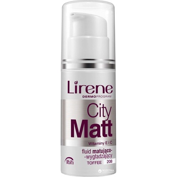 Lirene City Matt matující fluidní make-up s vyhlazujícím efektem 208 Toffee 16 h with Vitamin E and C 30 ml