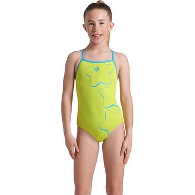 Arena Star Graphic Swimsuit Lightdrop Back Girls Lime