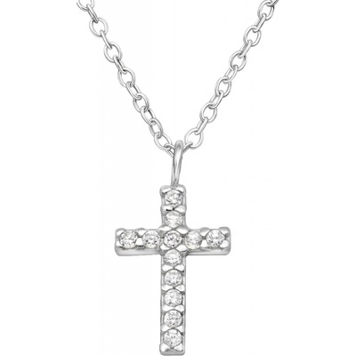 Glory Strieborný náhrdelník s príveskom Krížik so zirkónmi S1009