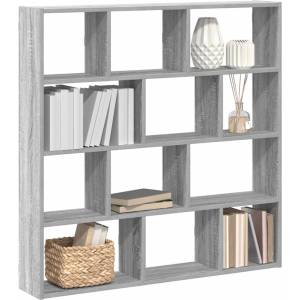 vidaXL Стенен кубичен рафт, 12 отделения, сив сонома, инженерно дърво (860009)