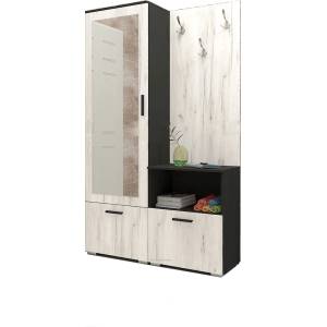 Bogdan Furniture I Портманто Мебели Богдан модел 4007 с огледало, Дъб крафт бял/Черно