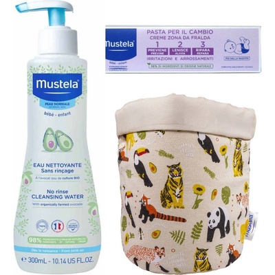 Mustela Промо комплект Mustela - Почистваща вода, крем против подсичане + кошничка