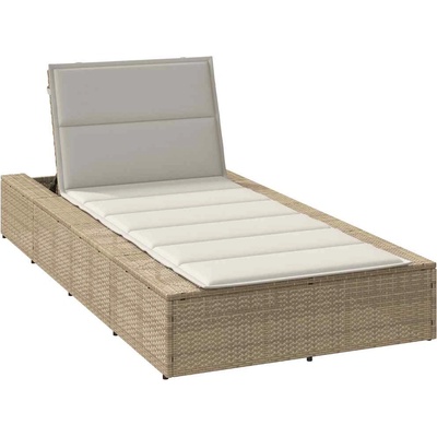 vidaXL Шезлонг с плаваща възглавница Beige Poly Rattan (4104206)