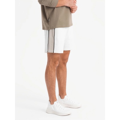 Ombre Clothing Мъжки къси суитшърт шорти с широки ивици - бяло Ombre Clothing | Byal | МЪЖЕ | S