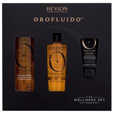 Revlon Orofluido The Wellness Set подаръчен комплект: масло за коса Orofluido Elixir 100 ml + шампоан Orofluido Shampoo 240 ml + крем за тяло Orofluido Moisturizing Body Cream 50 ml за жени