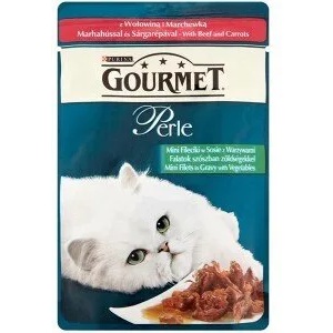 Purina Gourmet Perle говеждо и моркови пауч за котки мини филенца в сос със и зеленчуци 85gr