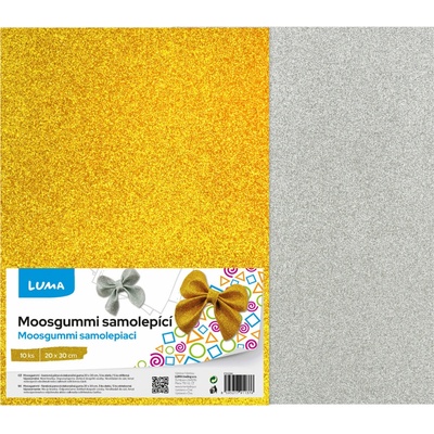 LUMA Moosgummi A4 BIO GLITR, samolepicí, zlatá/stříbrná - balení 10 ks