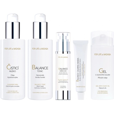 For Life & Madaga Čisticí mléko 200 ml + Balance tonic 200 ml + Balance krém 24H 50 ml + Balance-calming maska 18 ml + Gel s olivovým olejem 100 ml dárková sada – Hledejceny.cz